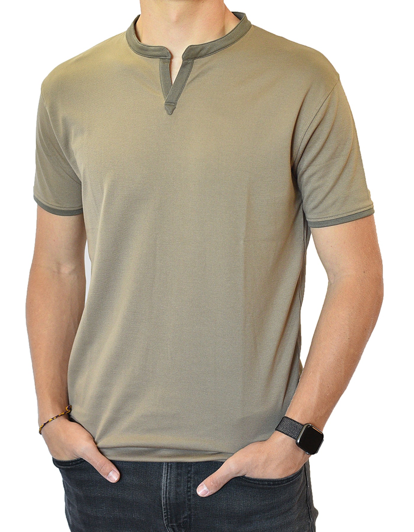 Taupe Beige Casual Notch Neck Collar Earth Tone Shirt