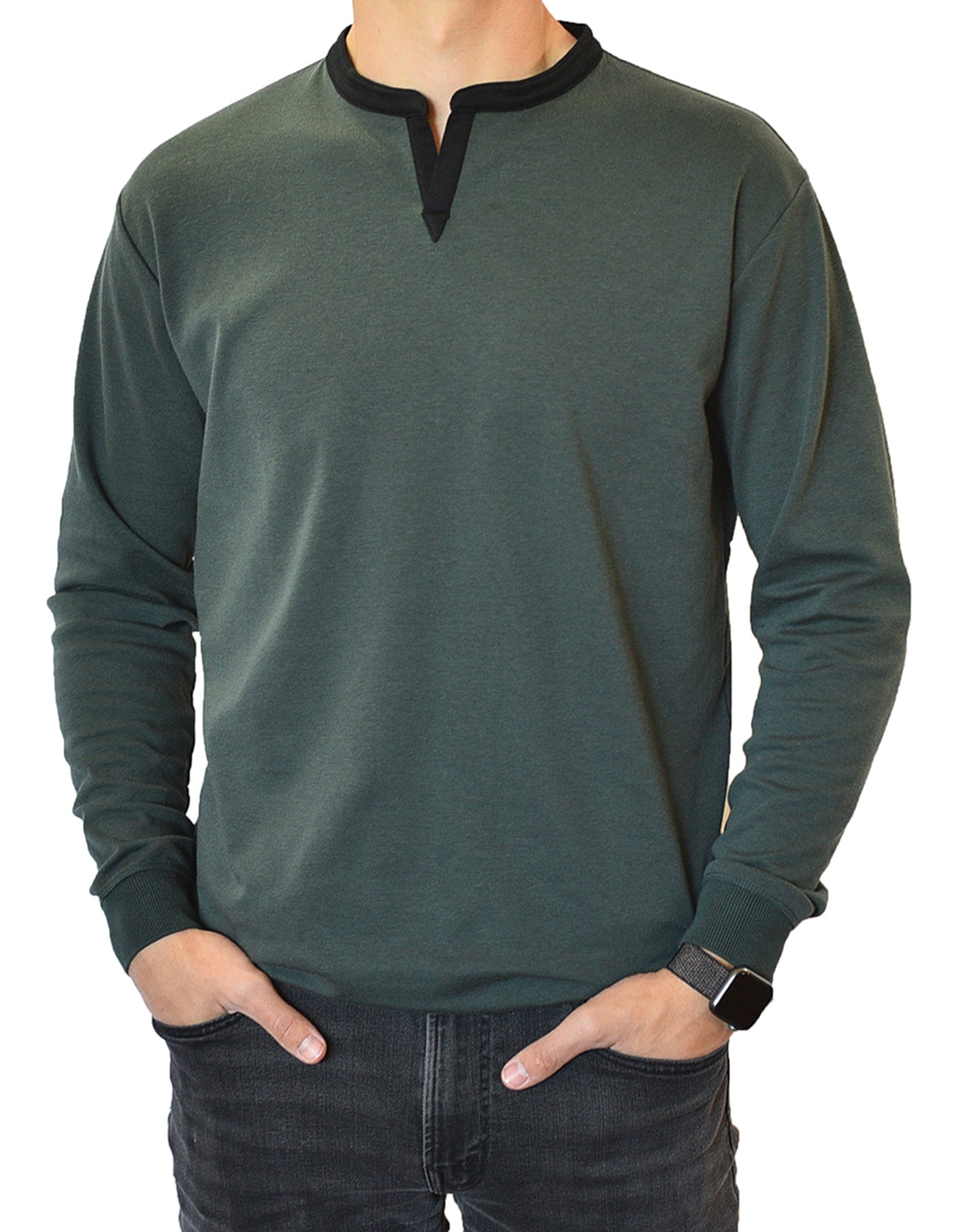 Long Sleeve Henley Slit Collar