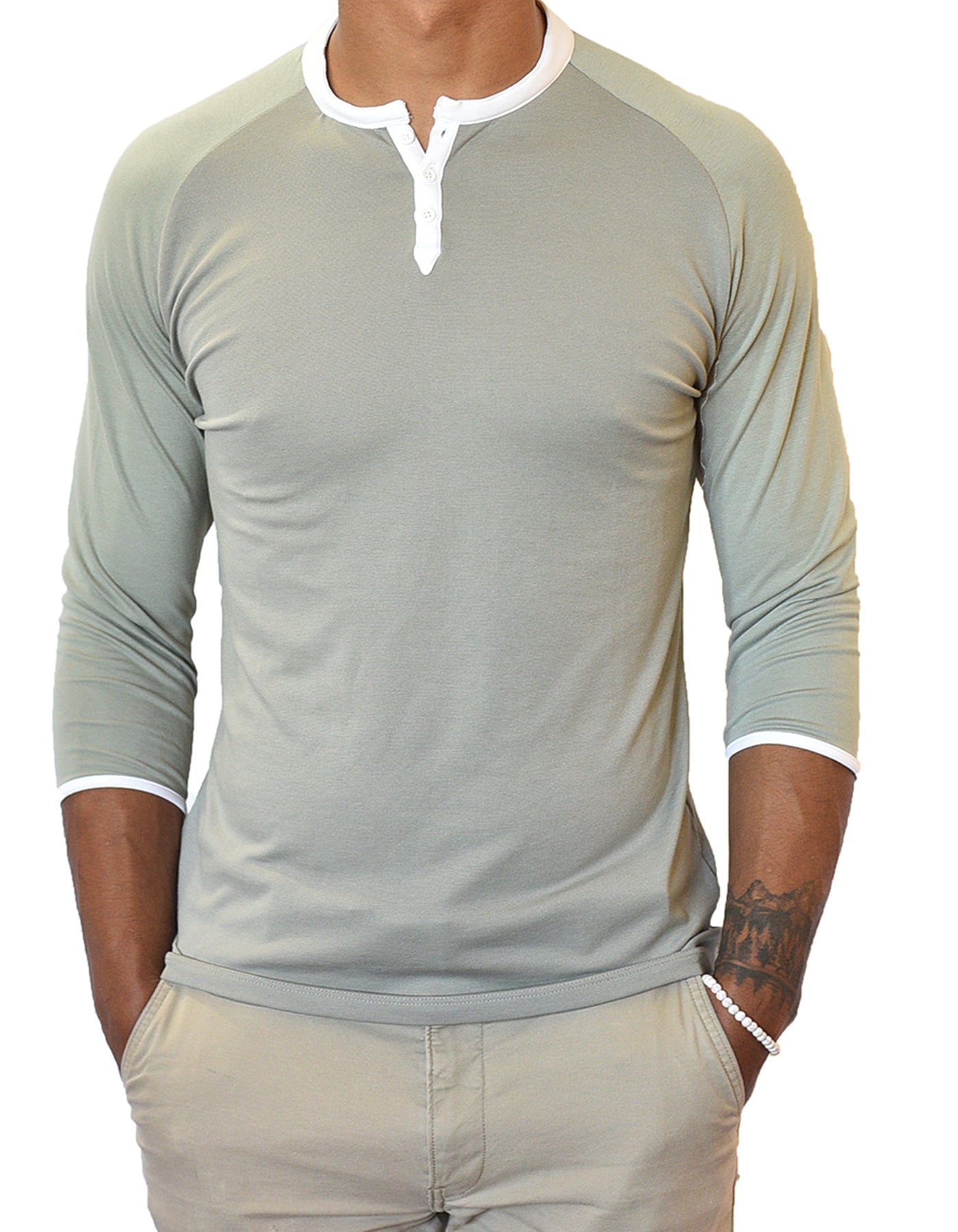 Man Henley 3/4 Mid Sleeve in Earth Tones, Breathable, Durable, Super Soft