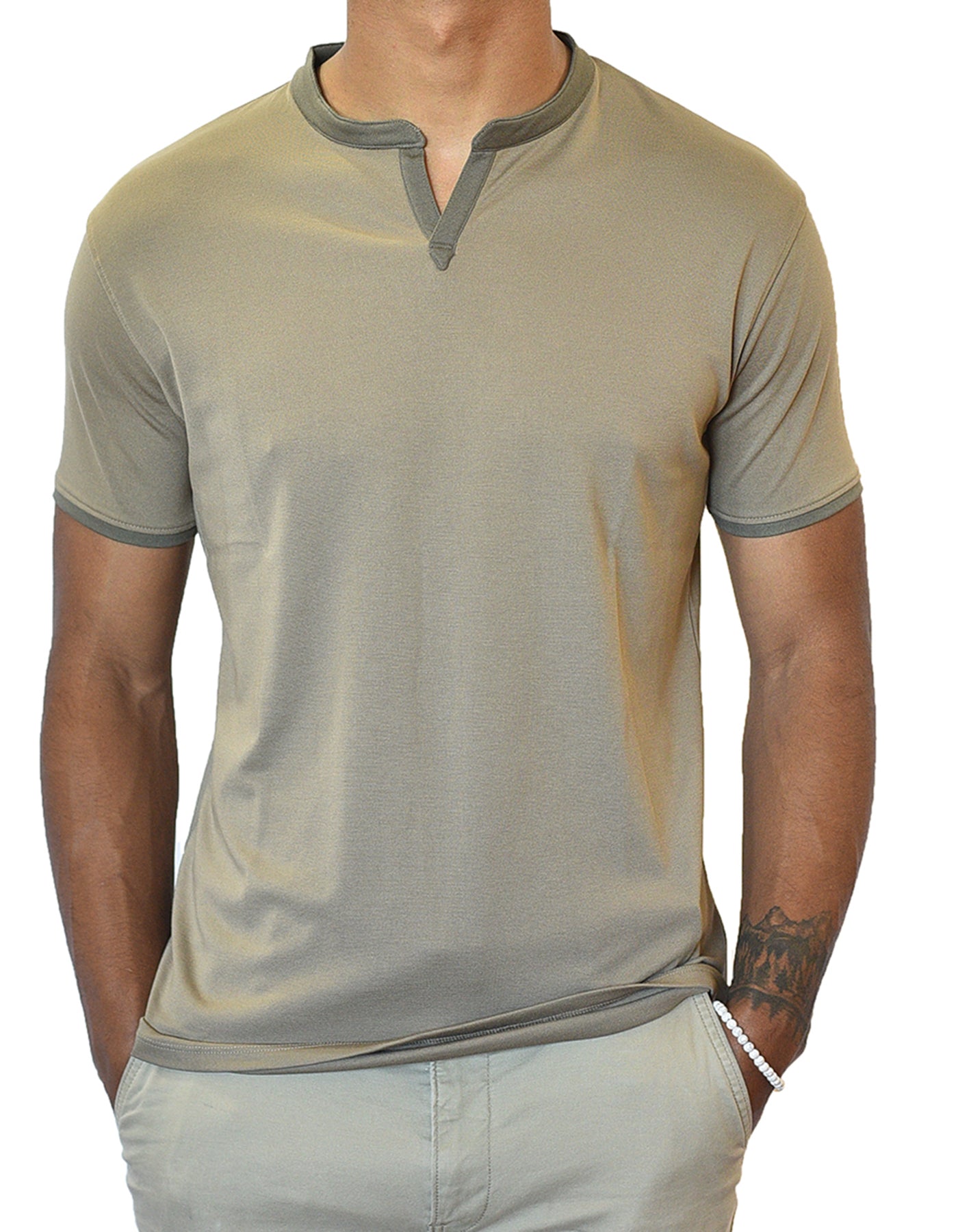 Taupe Beige Casual Notch Neck Collar Earth Tone Shirt