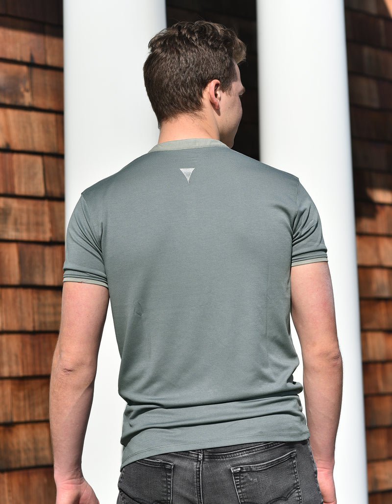 Gray with Taupe V-Neck Notch Neckline Collar Top Super Soft Shirt for Men