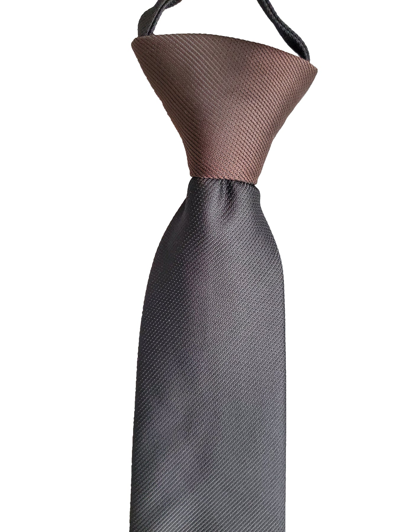 Black and Dark Brown Pattern Tie - SpearPoint Zipper Zip-Up Necktie