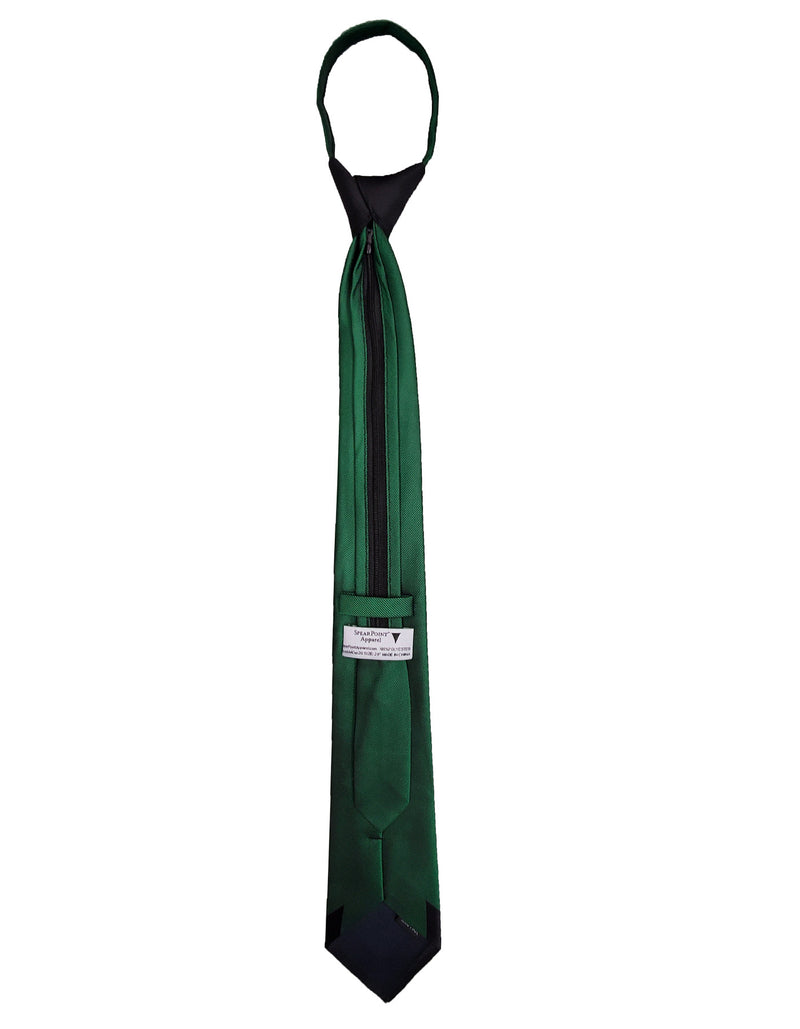 Hunter Dark Green Black Pattern Tie - SpearPoint Zipper Zip-Up Necktie