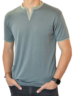 Gray with Taupe V-Neck Notch Neckline Collar Top Super Soft Shirt for Men