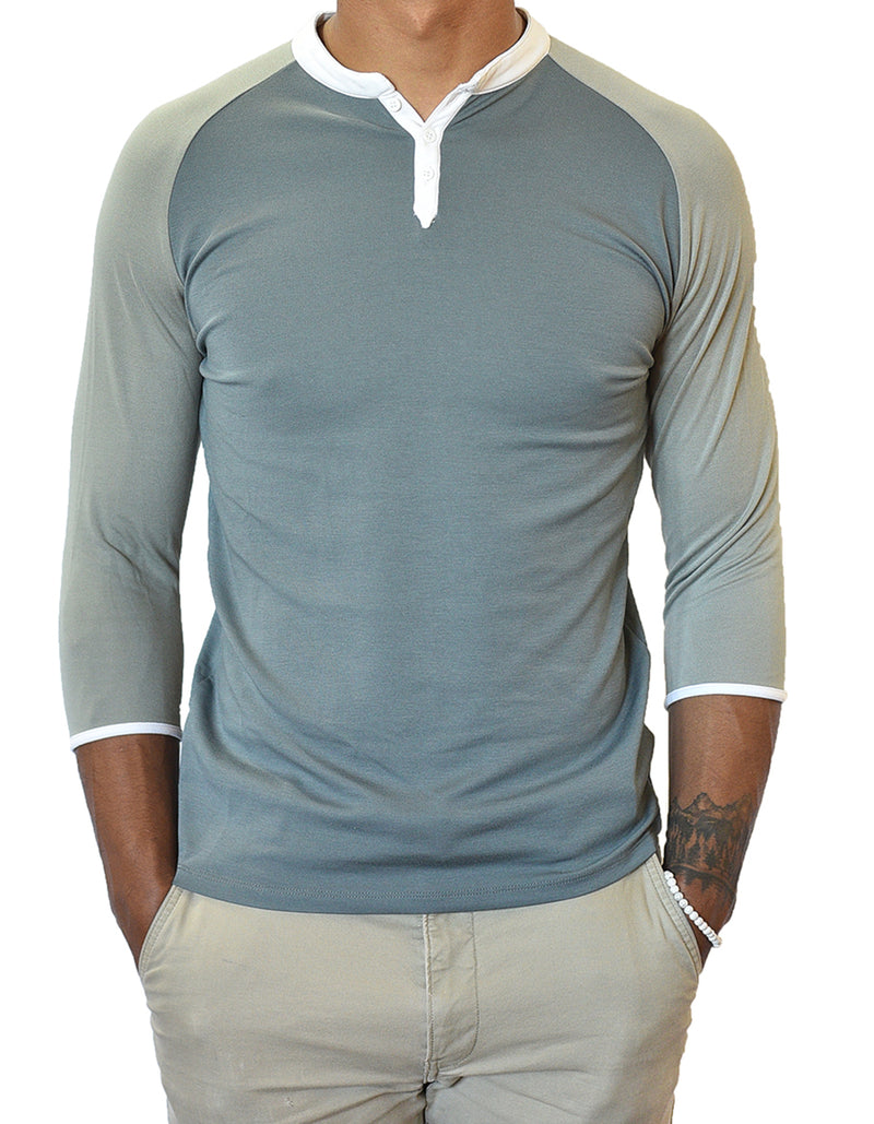 Man Henley 3/4 Mid Sleeve in Earth Tones, Breathable, Durable, Super Soft