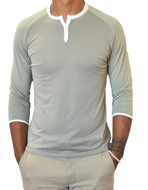 Man Henley 3/4 Mid Sleeve in Earth Tones, Breathable, Durable, Super Soft