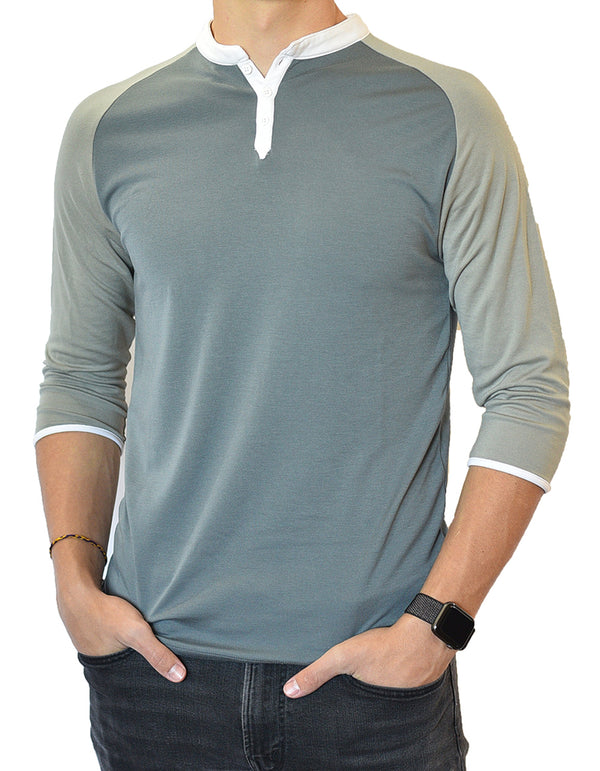 Man Henley 3/4 Mid Sleeve in Earth Tones, Breathable, Durable, Super Soft