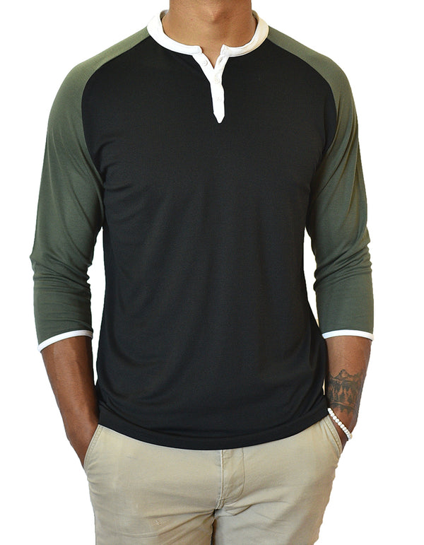 Man Henley 3/4 Mid Sleeve in Earth Tones, Breathable, Durable, Super Soft