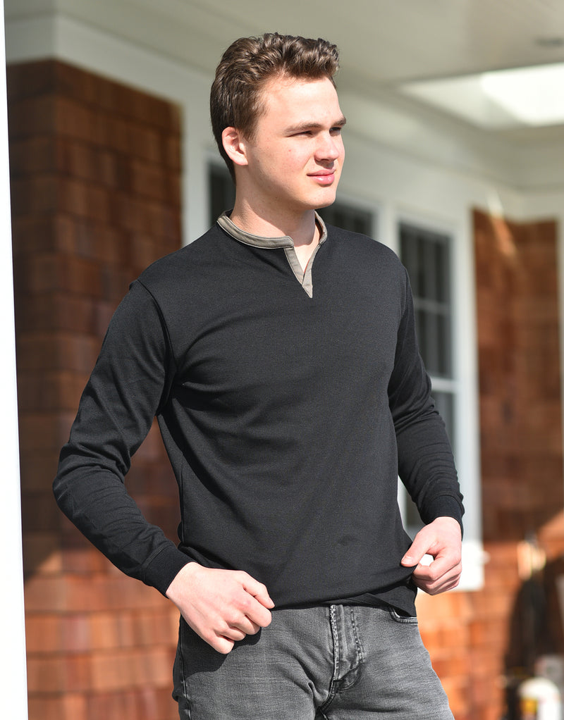 Men's Henley Collar Long Sleeve Cotton T Shirt