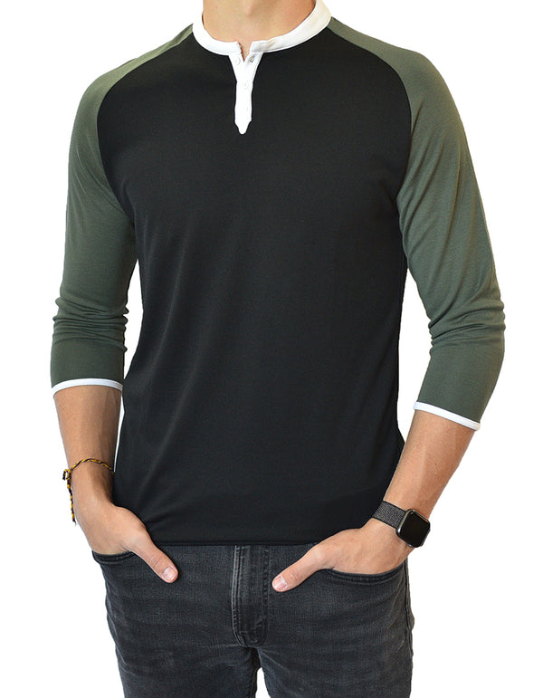 Man Henley 3/4 Mid Sleeve in Earth Tones, Breathable, Durable, Super Soft