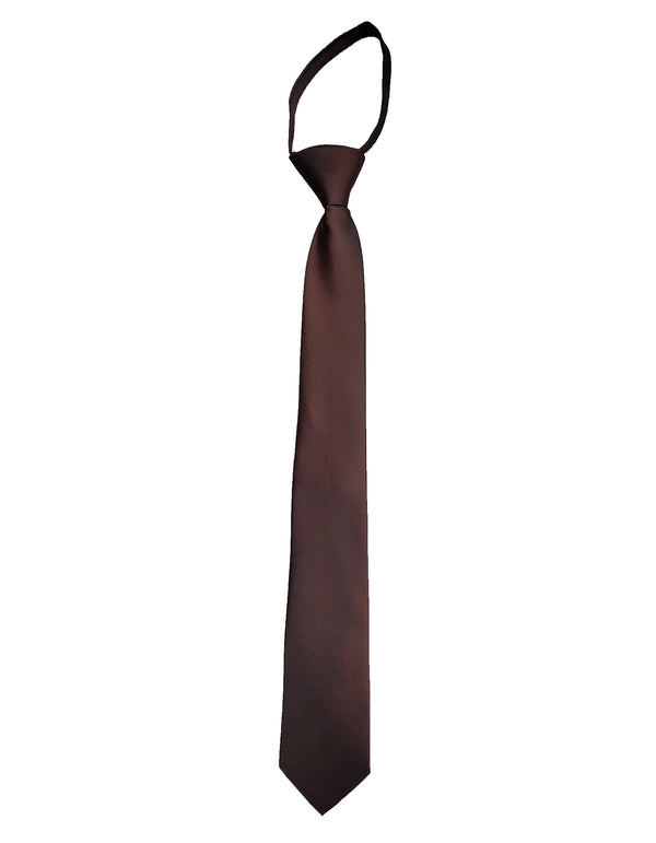 Dark Brown Chocolate Colored Tie - Standard Zipper Zip-Up Necktie