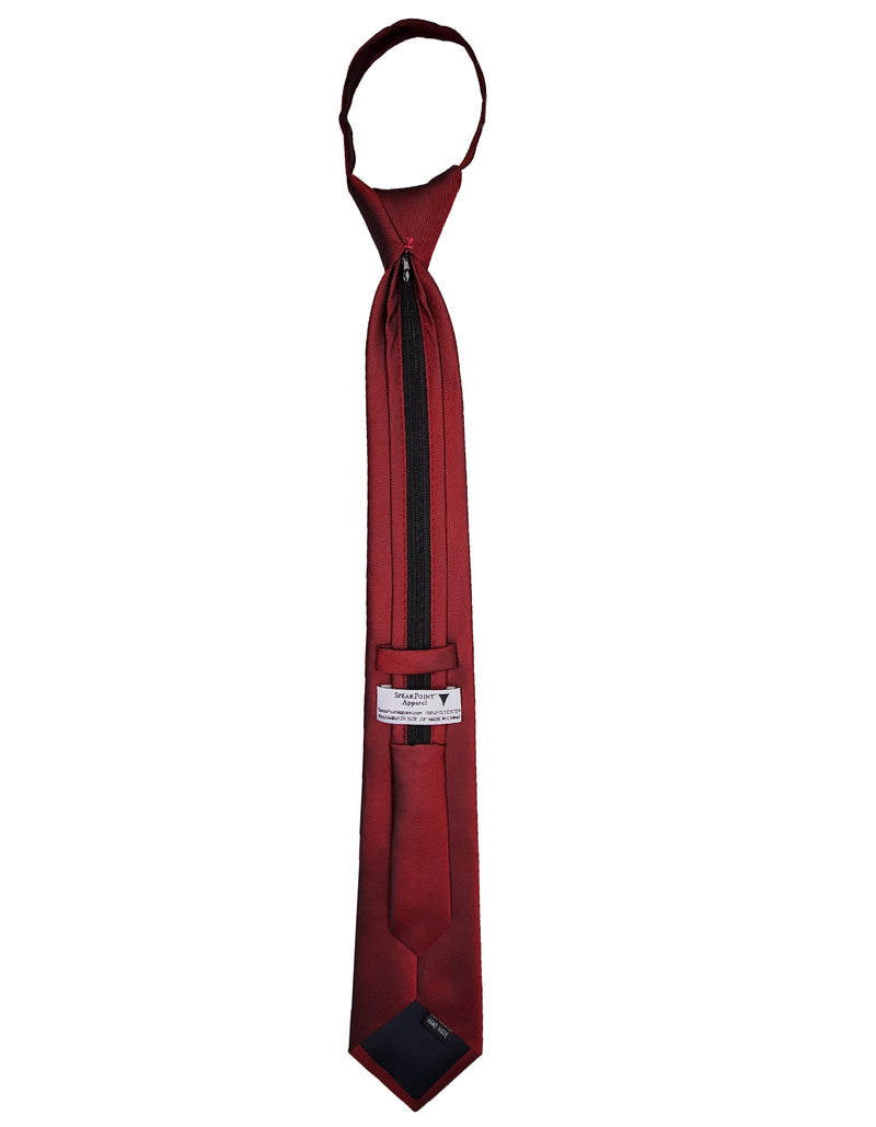 Dark Maroon Burgundy Red Wine Classic Tie - Standard Zipper Zip-Up Necktie