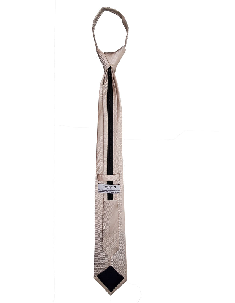 Taupe Beige Light Brown Tie - Standard Zipper Zip-Up Necktie