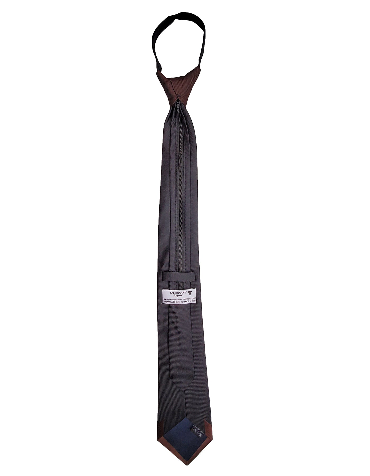 Black and Dark Brown Pattern Tie - SpearPoint Zipper Zip-Up Necktie