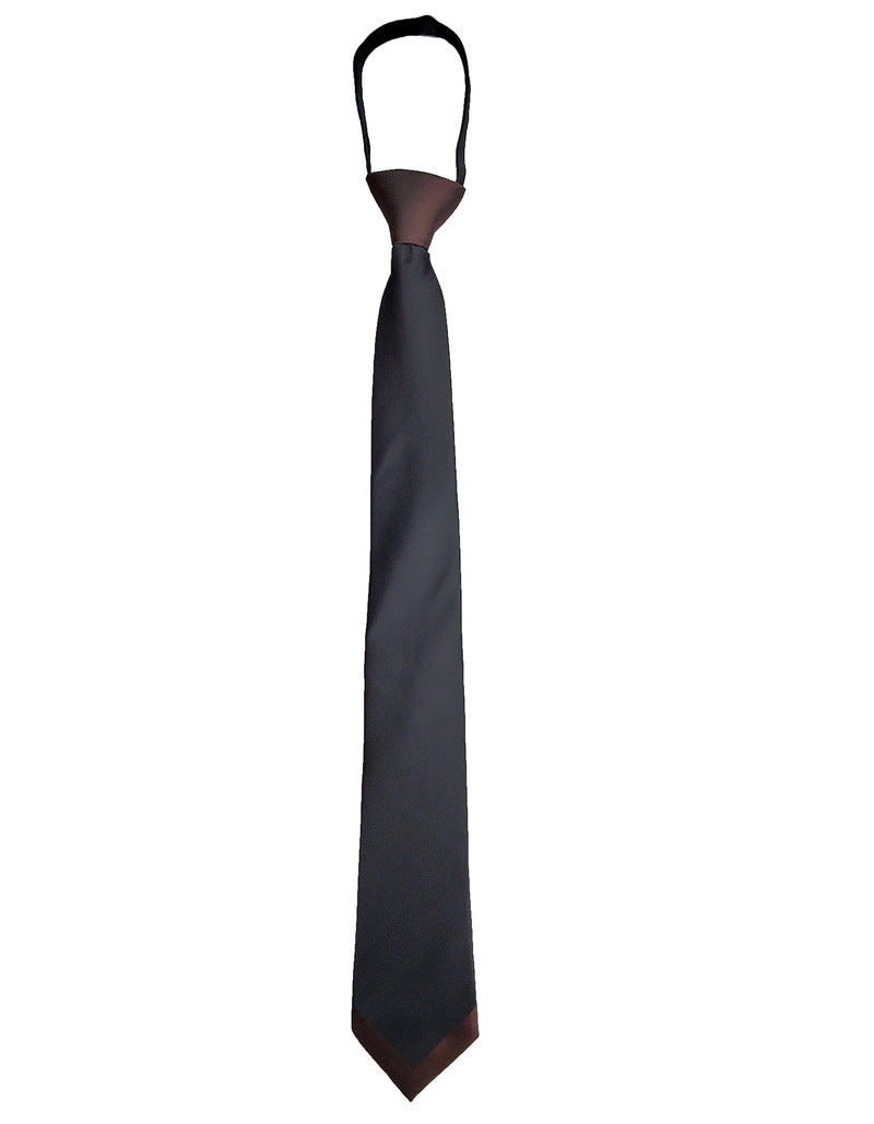 Black and Dark Brown Pattern Tie - SpearPoint Zipper Zip-Up Necktie