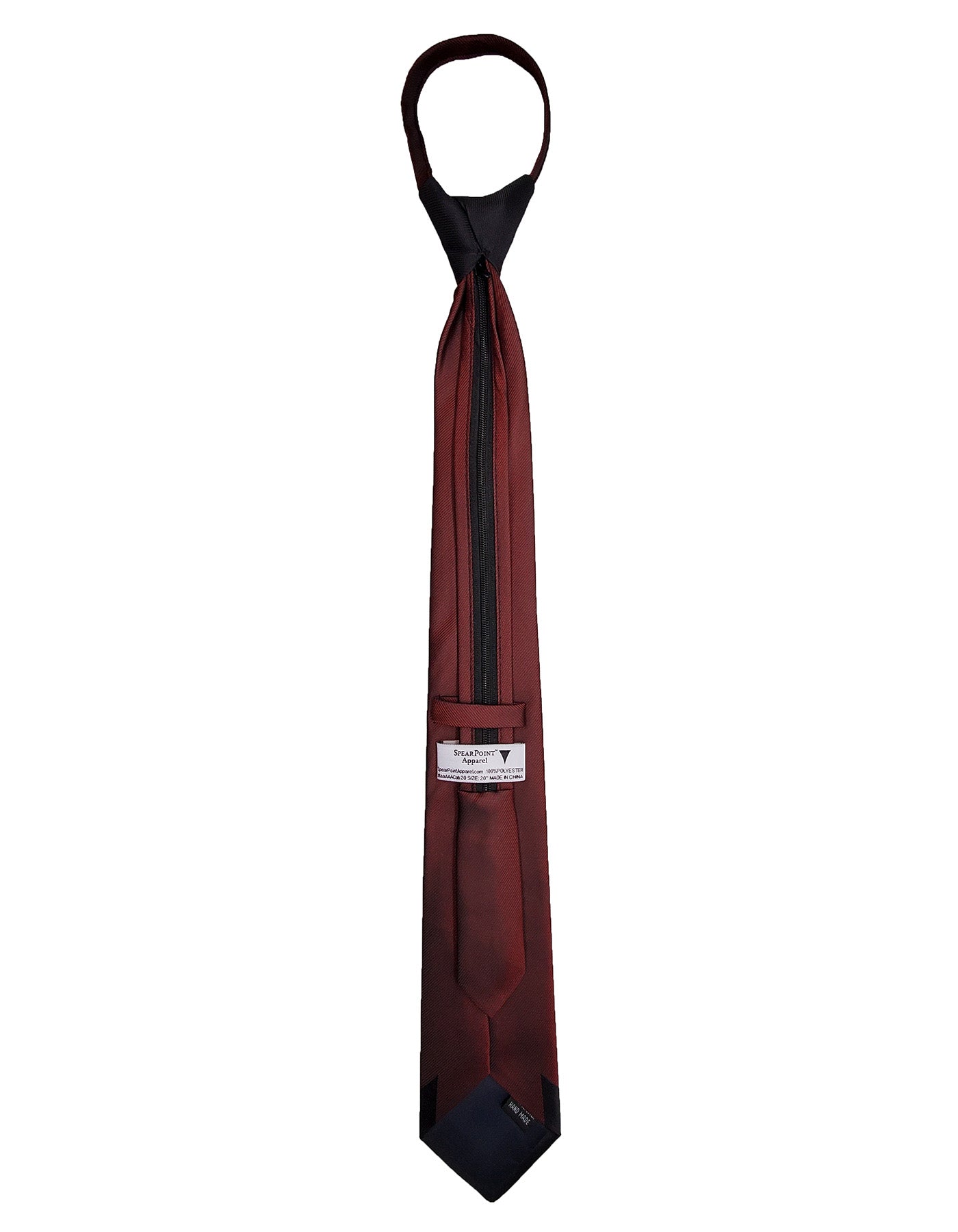 Burnt Orange Rust Dark Black Pattern Tie - SpearPoint Zipper Zip-Up Necktie