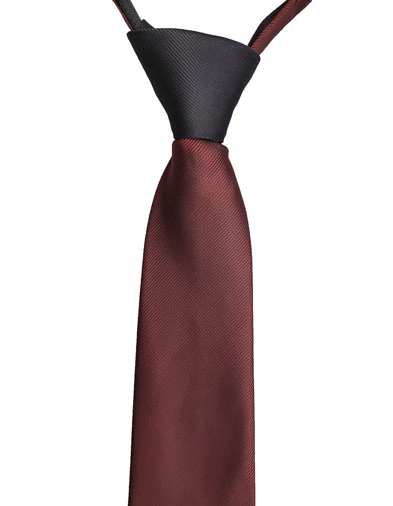 Burnt Orange Rust Dark Black Pattern Tie - SpearPoint Zipper Zip-Up Necktie