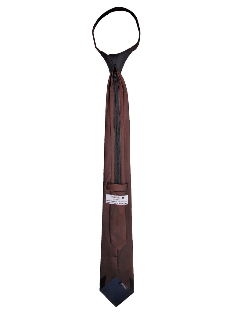 Dark Chocolate Brown Black Pattern Tie - SpearPoint Zipper Zip-Up Necktie