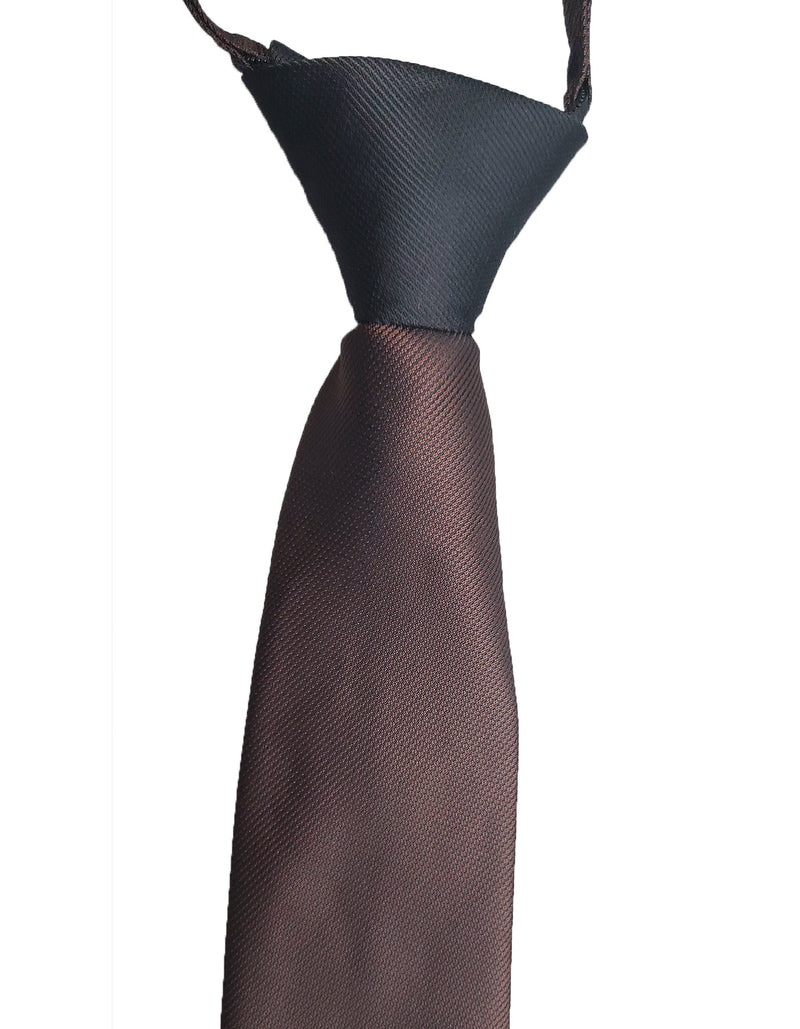 Dark Chocolate Brown Black Pattern Tie - SpearPoint Zipper Zip-Up Necktie