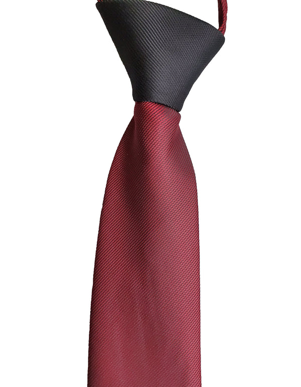 Dark Maroon Burgundy Red Wine Black Pattern Tie - SpearPoint Zipper Zip-Up Necktie