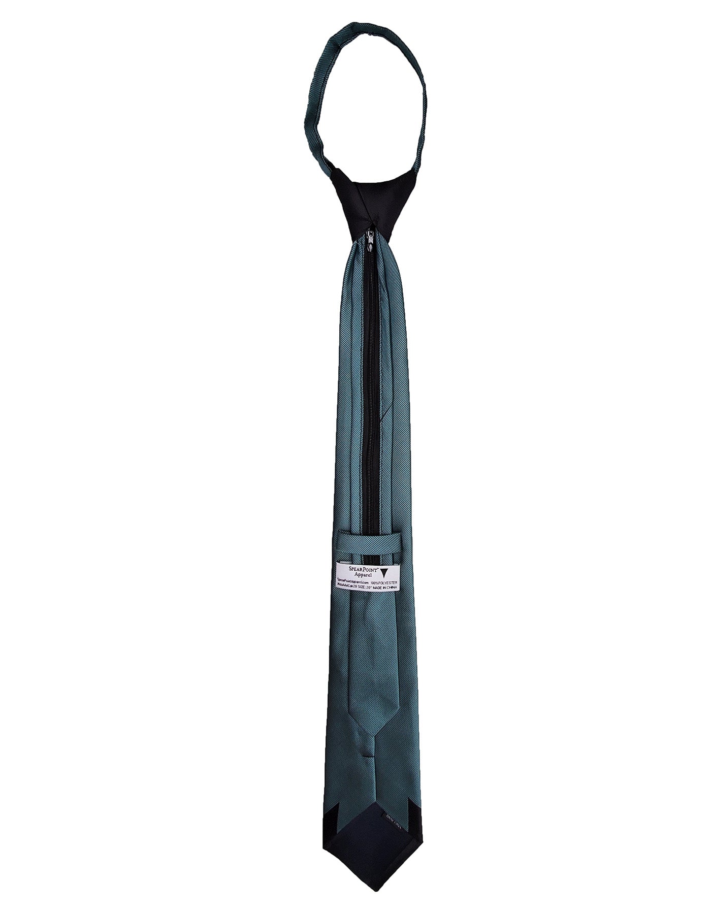 Dark Green Blue Aqua Marine Color Black Pattern Tie - SpearPoint Zipper Zip-Up Necktie - Standard Zipper Zip-Up Necktie
