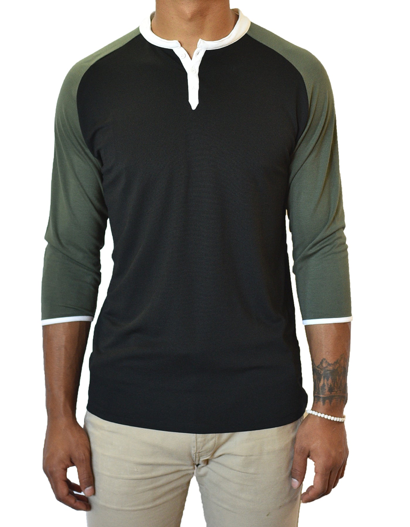 Man Henley 3/4 Mid Sleeve in Earth Tones, Breathable, Durable, Super Soft